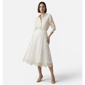 NWT Adrianna Papell Ivory White Embroidered Lace A Line Midi Skirt Size 4 $129